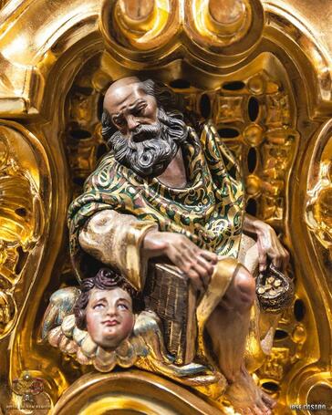 relief, Picture, art, carved, wood, wooden, sculpture, saint, Matthew, religious, catholic, christian, altar, church, chapel, painted, 